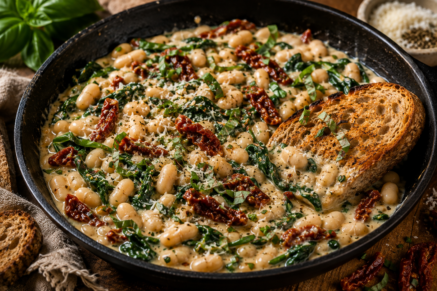 Healthy Creamy Tuscan White Bean Skillet