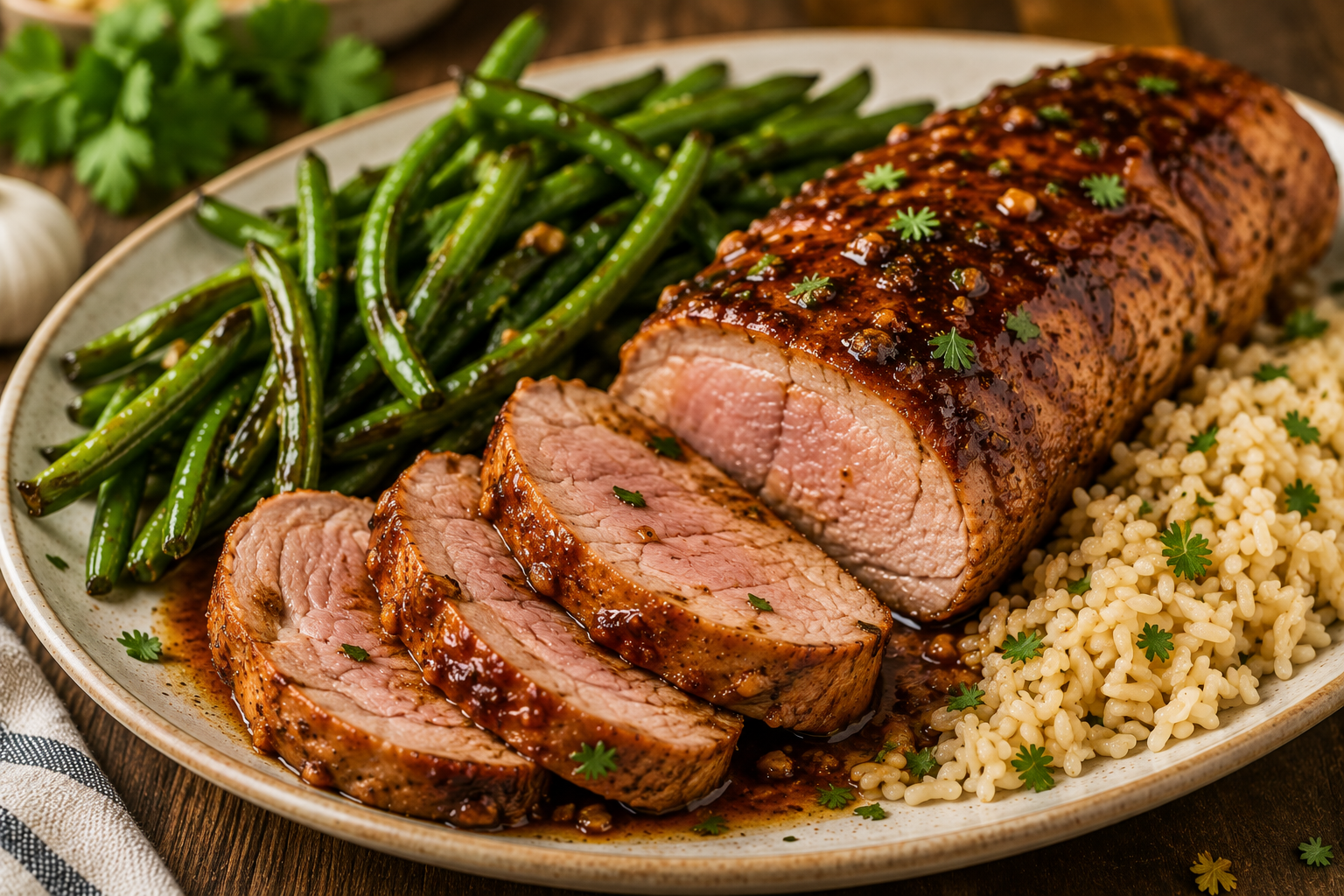 Healthy Honey Garlic Pork Tenderloin with Green Beans