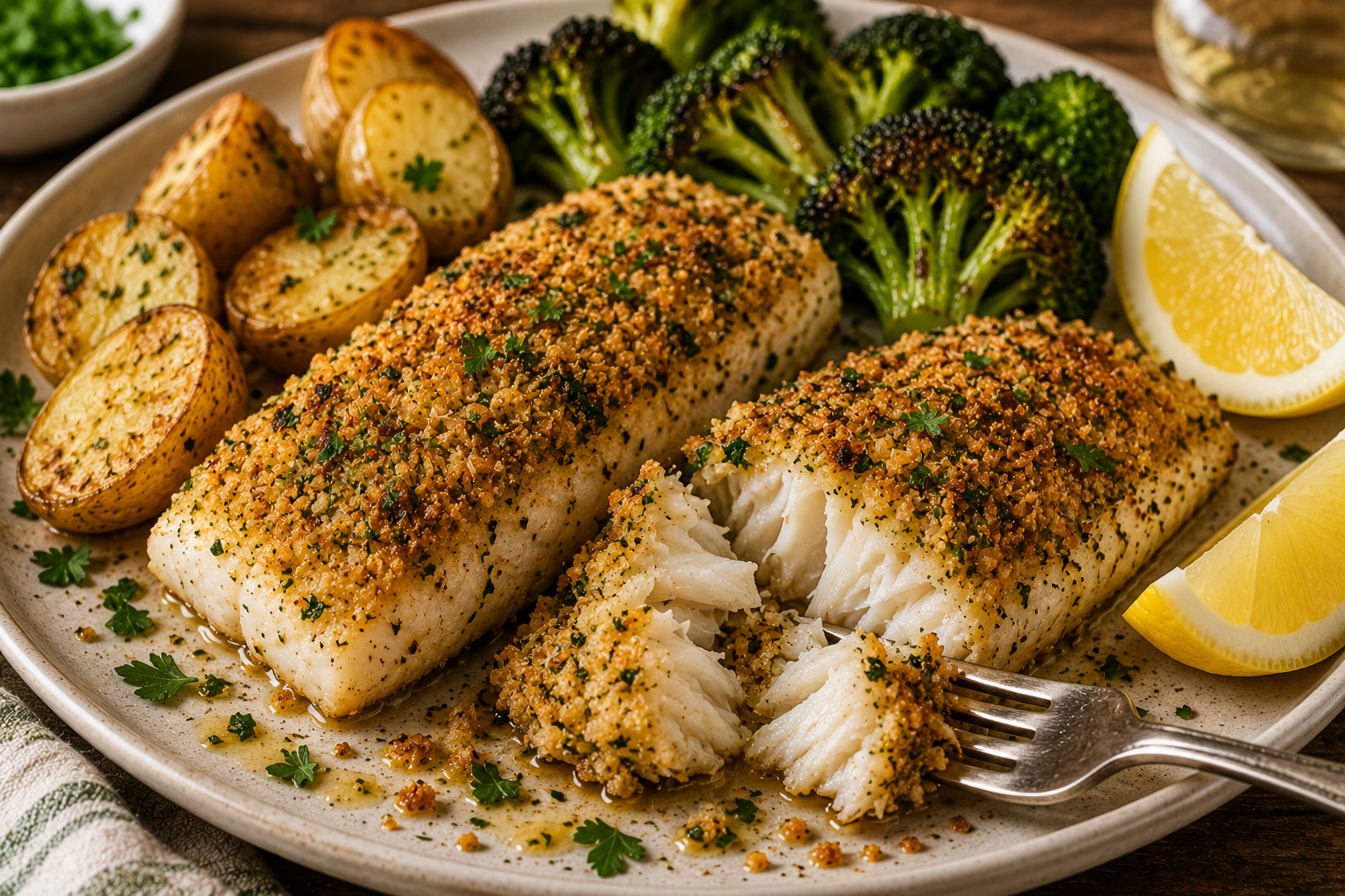 Healthy Baked Cod with Lemon Herb Crust