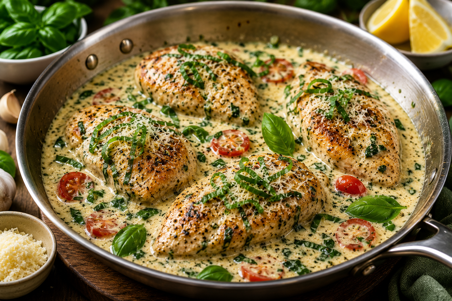 Healthy Creamy Basil Chicken
