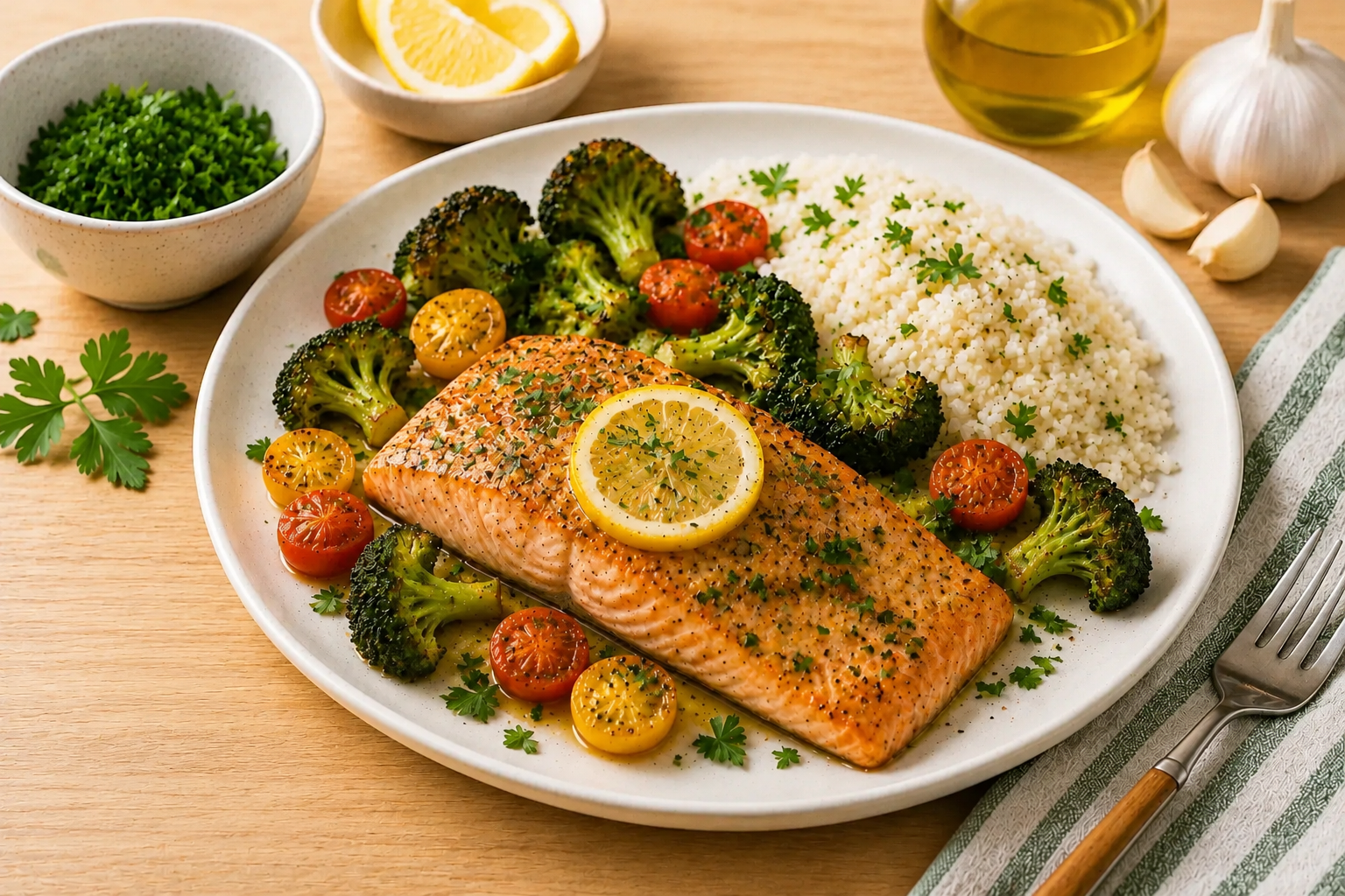 image of the finished healthy lemon garlic salmon,